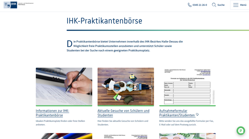 Screenshot der IHK Dessau-Roßlau Webseite